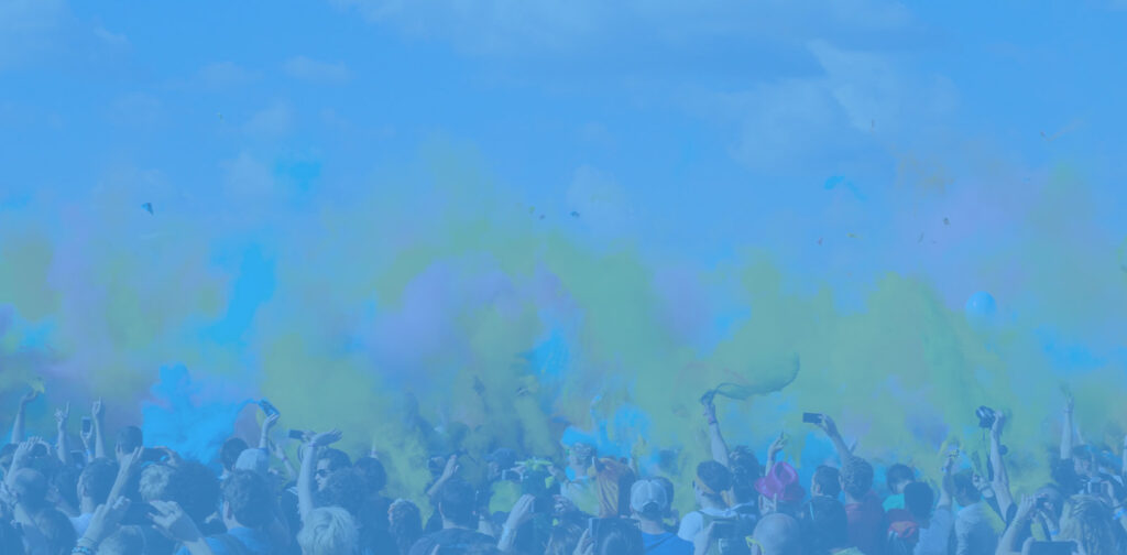 A bluish picture with people cheering