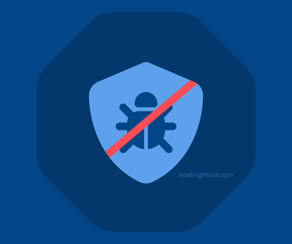 graphic of a shield with a bug on it, with a red line going across, depicting bug removal service.